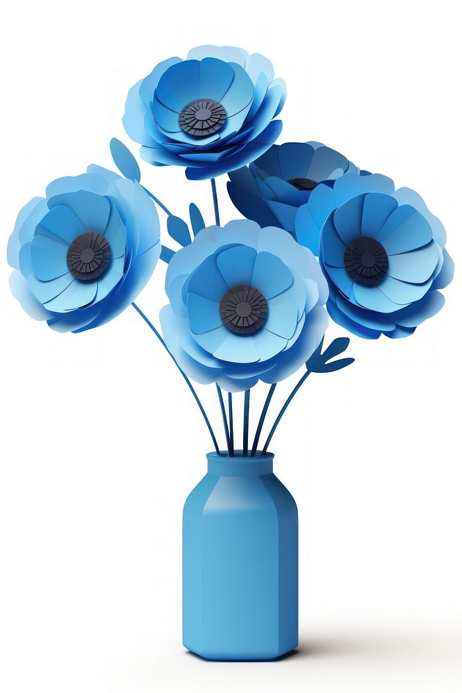 Exotic blue flower plant vase art.