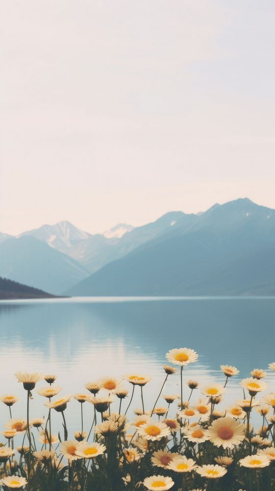  Mountains flower lake landscape. AI generated Image by rawpixel.