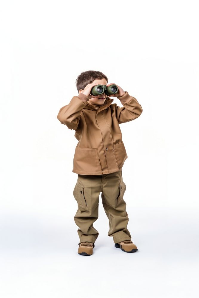 Kid using Binoculars binoculars photo white background.