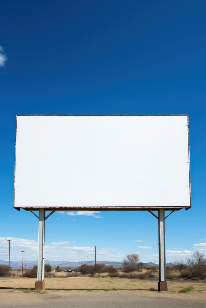 Blank white retro billboard sign blue sky advertisement.