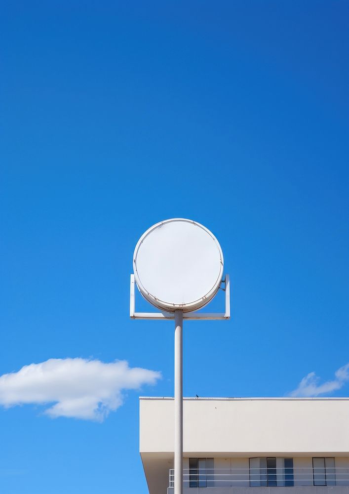 Blank white retro shopping mall sign sky outdoors blue.