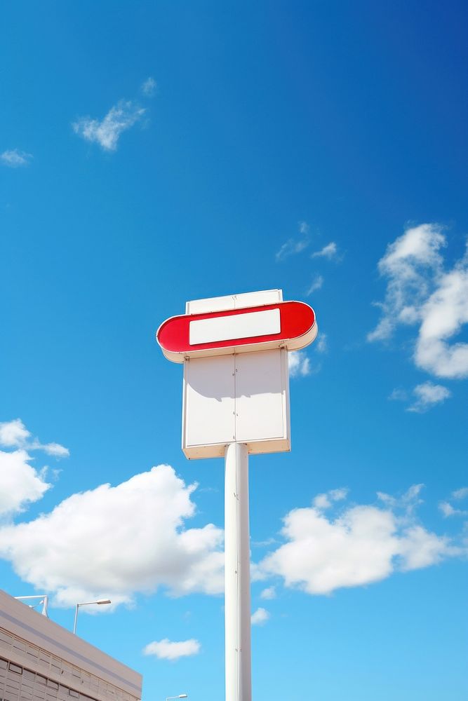 Blank white retro shopping mall sign sky outdoors mailbox.
