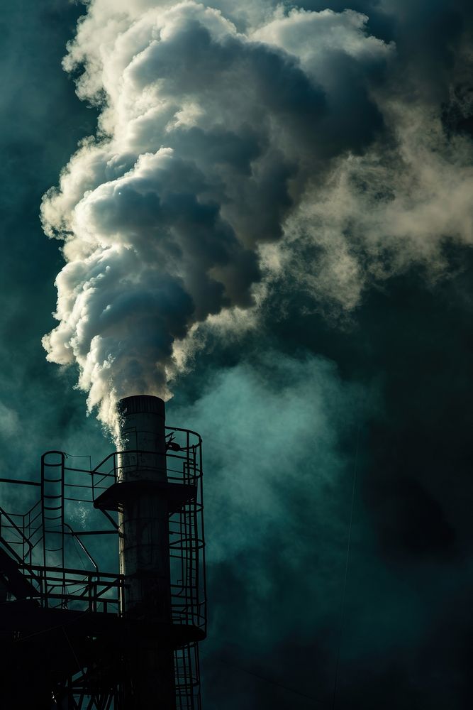 Dense solid factory smoke architecture pollution outdoors. AI generated Image by rawpixel.