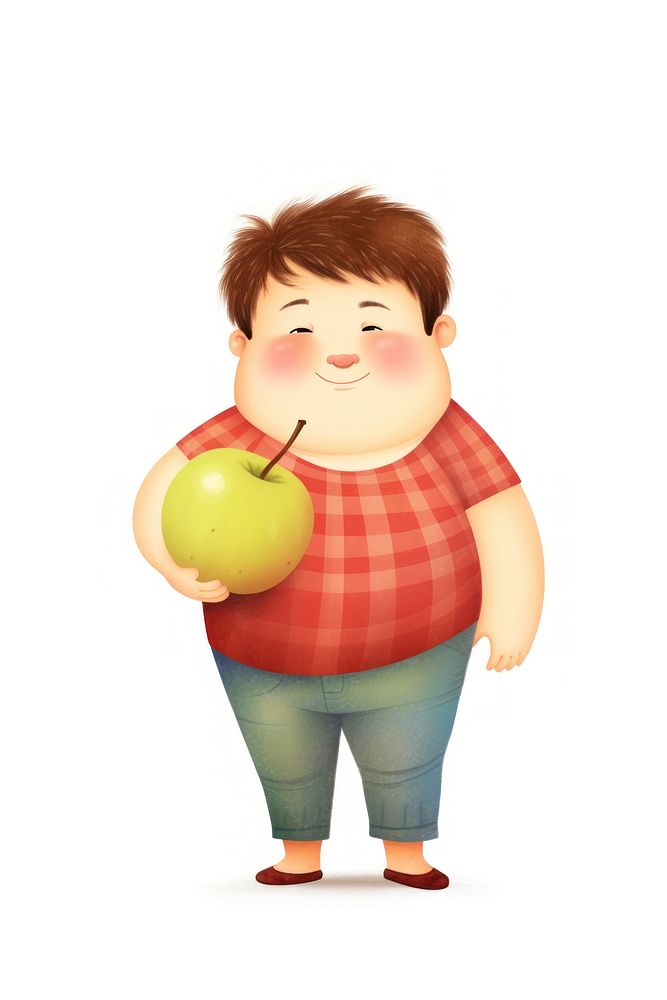 Fat kid holding an apple portrait pear food. AI generated Image by rawpixel.