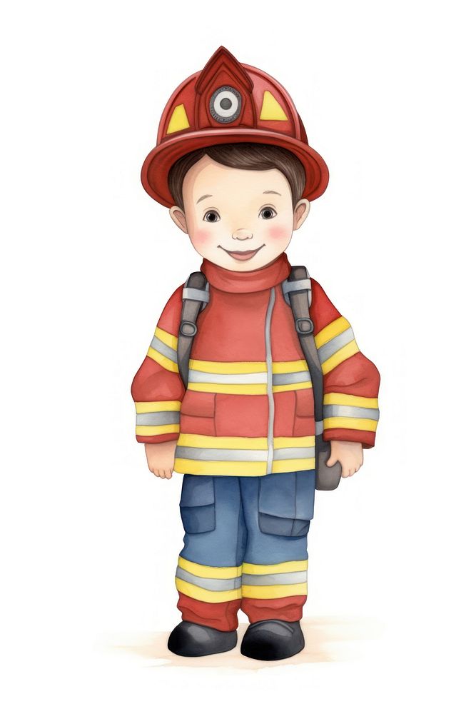Kid wearing firefighter outfit hardhat helmet cute. AI generated Image by rawpixel.
