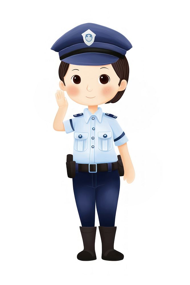 Girl wearing police uniform white background protection authority. AI generated Image by rawpixel.
