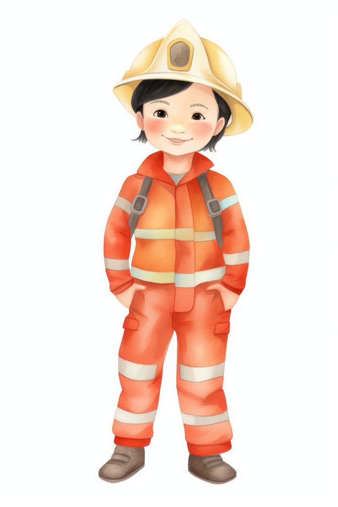 Kid wearing firefighter outfit hardhat helmet white background. AI generated Image by rawpixel.