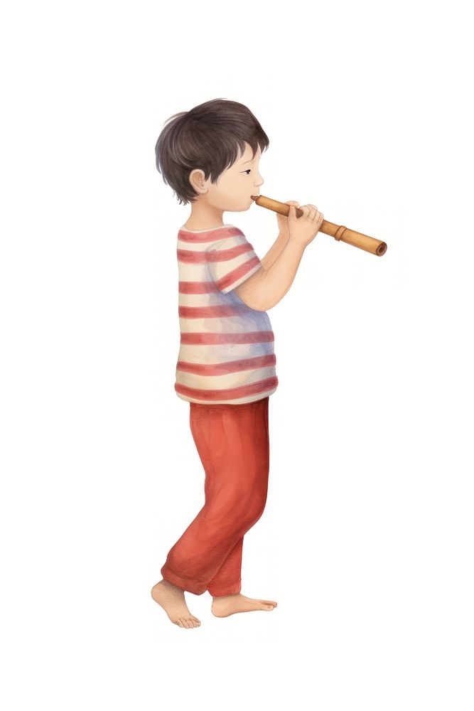 Children playing a flute cute kid white background. AI generated Image by rawpixel.