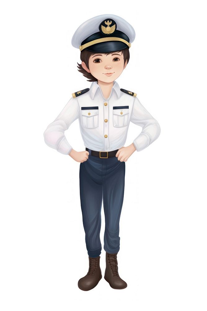 Kid wearing pilot uniform officer white background accessories. AI generated Image by rawpixel.