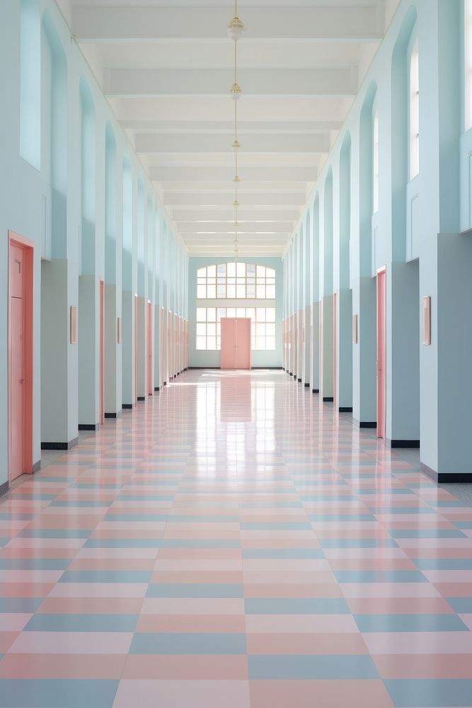 School hallway flooring architecture building.
