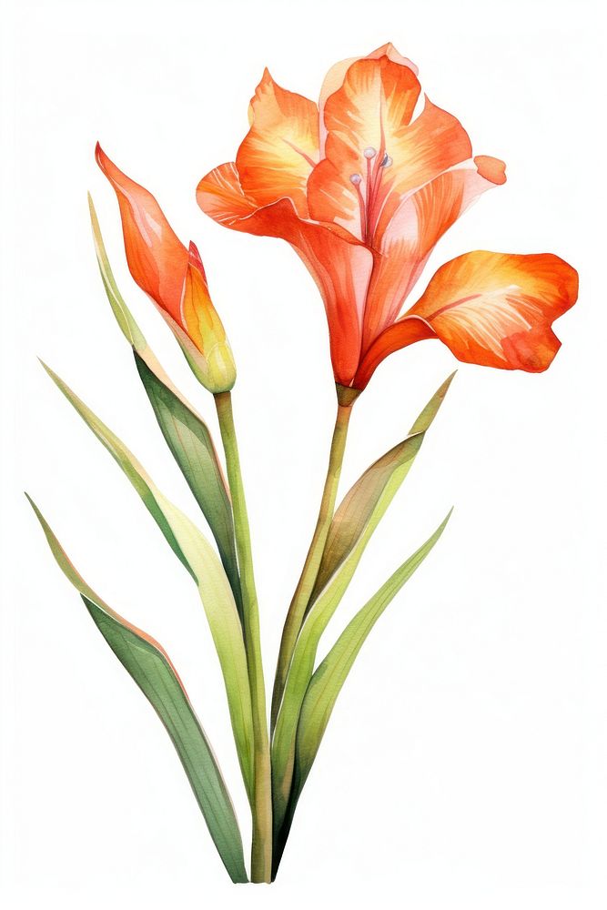 Watercolor canna lily flower gladiolus petal plant.