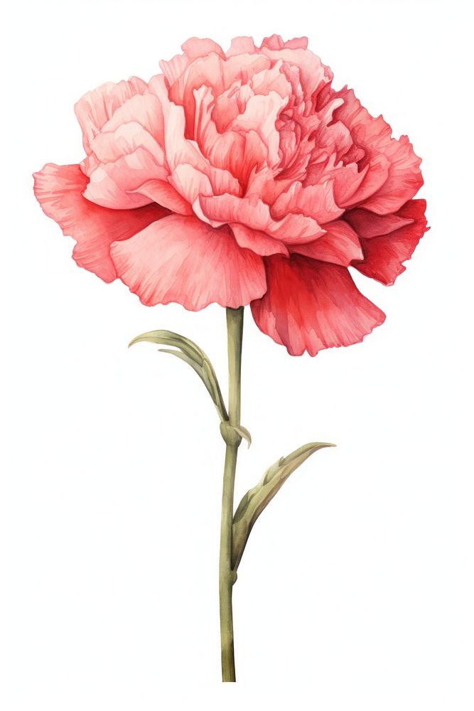 Watercolor carnation flower plant white background inflorescence.