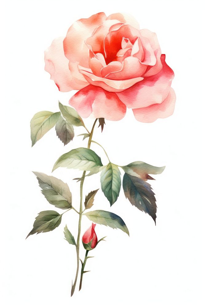 Watercolor chinese rose flower petal plant white background.
