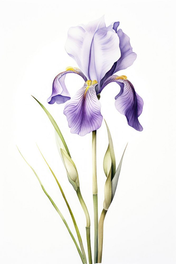 Watercolor iris flower blossom petal plant.