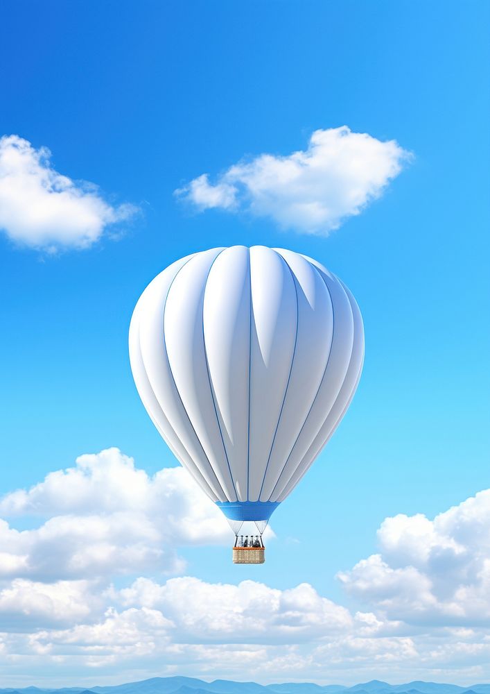 Photo of blank white hot air balloon aircraft vehicle blue.