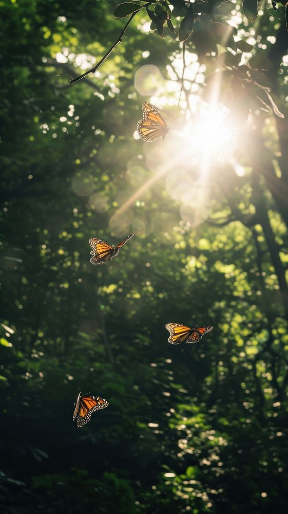 Monarch butterflies forest butterfly sunlight.