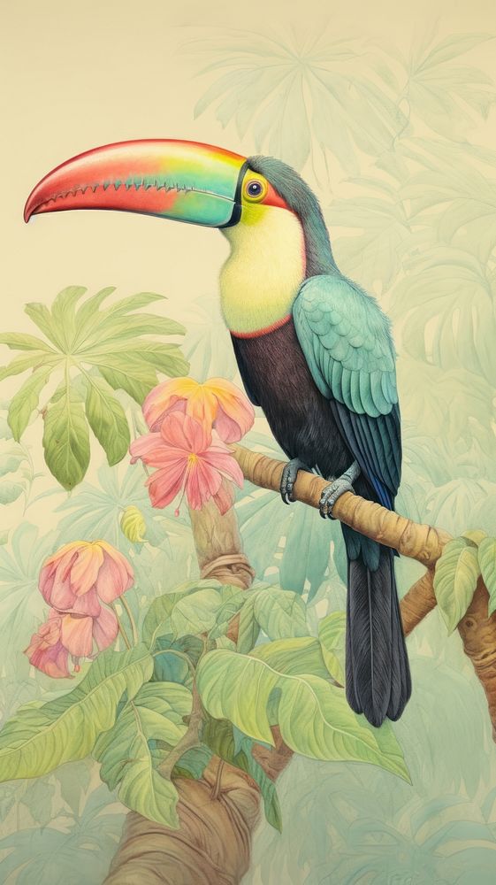 Wallpape toucan animal plant bird.
