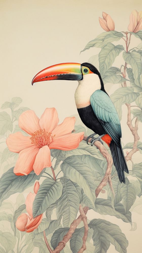 Wallpape toucan animal bird art.