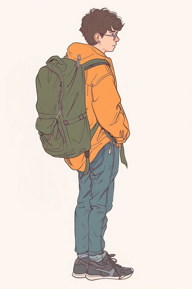 Teenager adolescents with backpacks flat illustration backpacking standing activity.