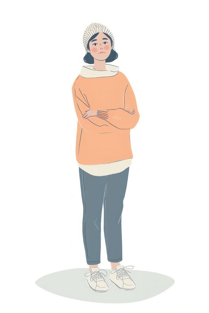 Teenager flat illustration standing drawing sweater.