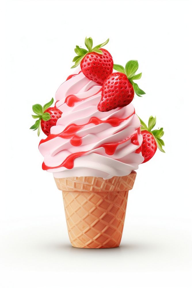 An icecream topped with strawberry dessert fruit plant. AI generated Image by rawpixel.