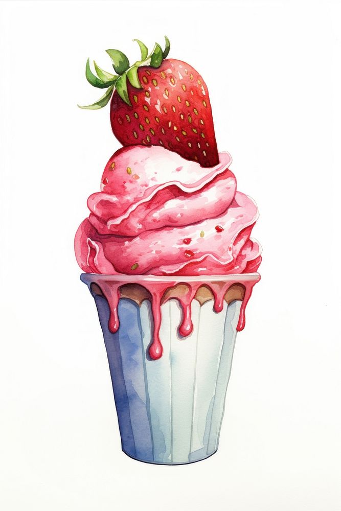 An icecream topped with strawberry dessert cupcake fruit. AI generated Image by rawpixel.