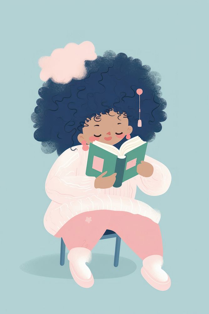 Girl reading a book drawing sketch illustrated.