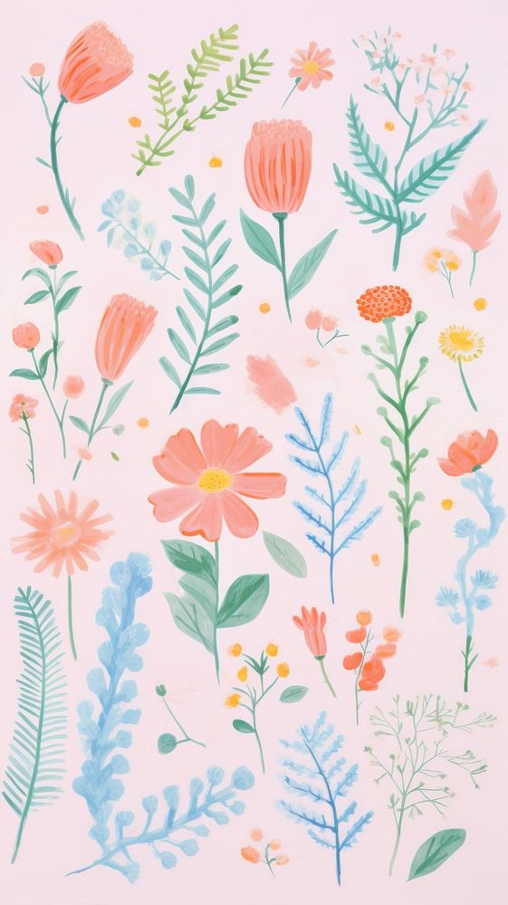  Flowers backgrounds pattern drawing. AI generated Image by rawpixel.