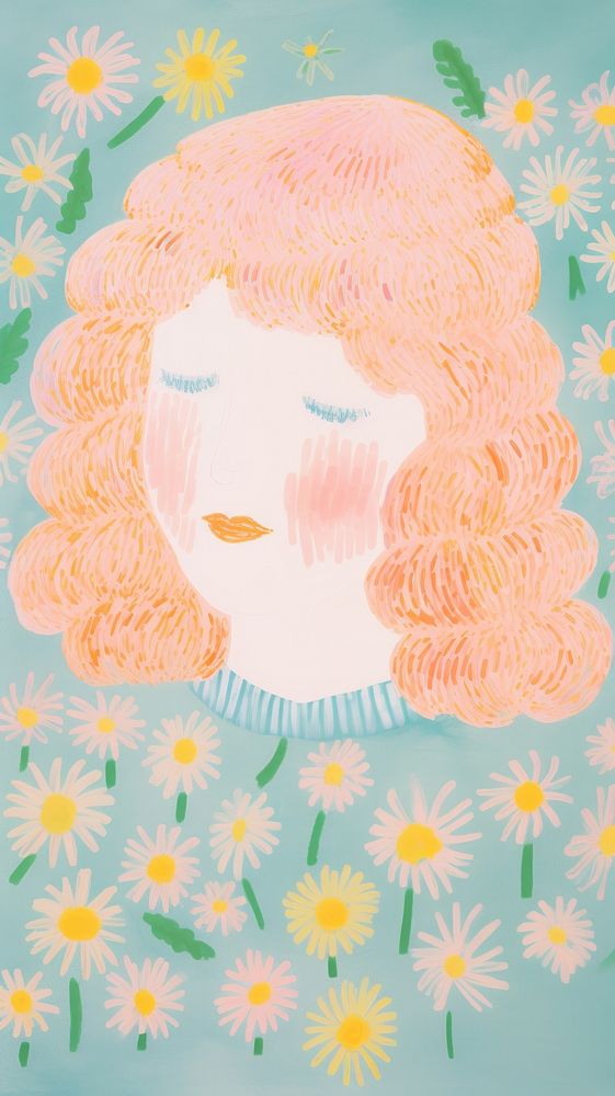  Woman with flowers painting drawing sketch. AI generated Image by rawpixel.