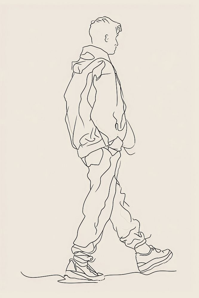 Line art man walking footwear drawing sketch.