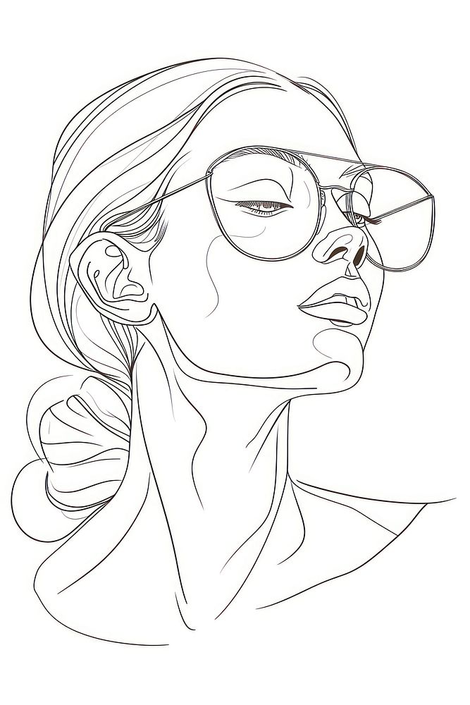 Line art woman wearing glasses drawing sketch illustrated.