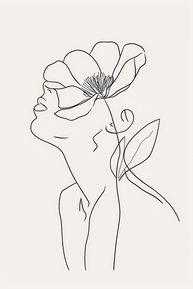 Line art woman with flower drawing sketch illustrated.