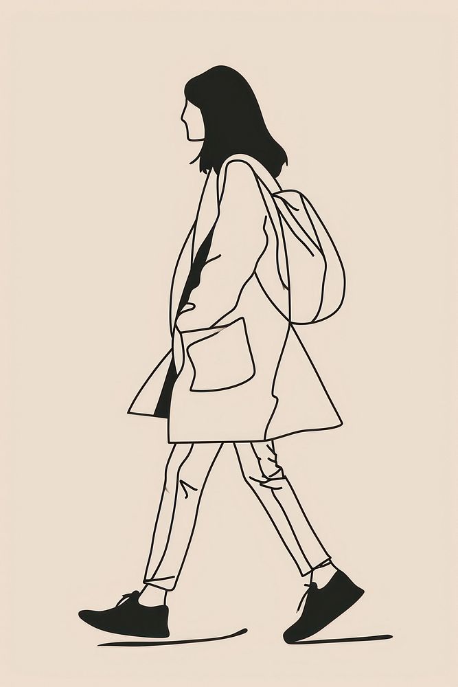 Line art woman walking footwear drawing sketch.