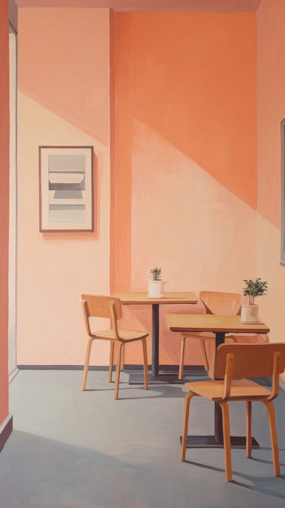Minimal space coffee shop painting architecture furniture.