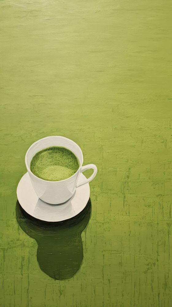 Minimal space coffee tea saucer drink green.