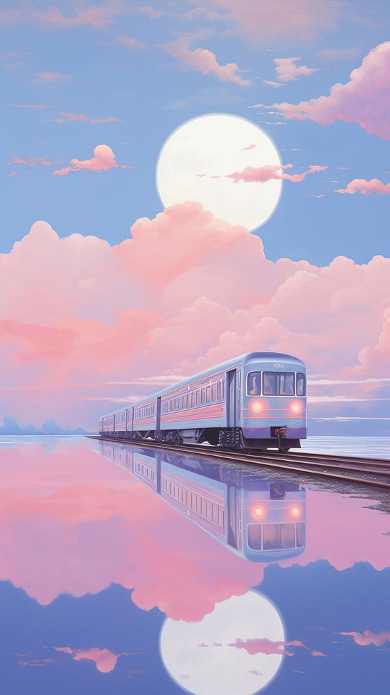 Minimal space cute train sky painting outdoors.