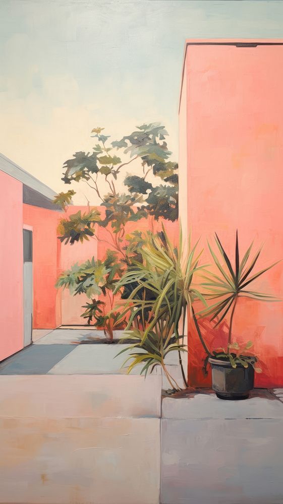 Minimal space backyard garden painting architecture building.