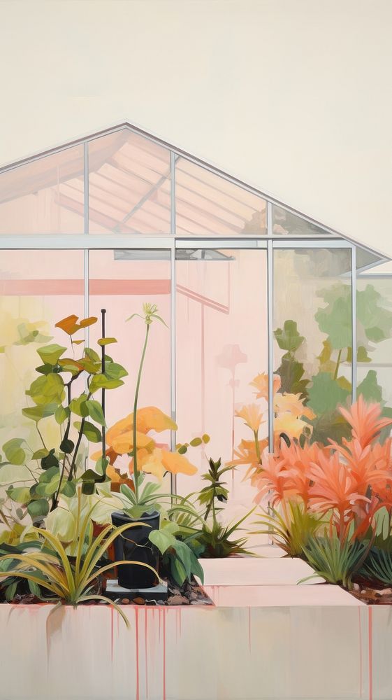 Minimal space garden greenhouse plant painting.