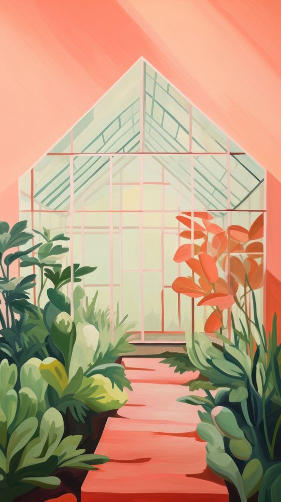 Minimal space garden greenhouse painting outdoors.