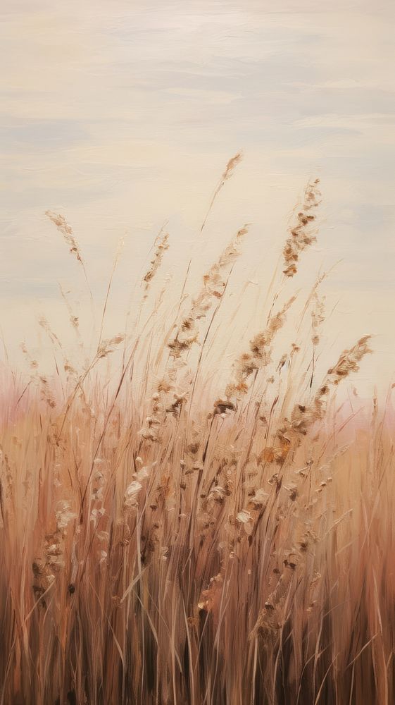 Minimal space dried flower field outdoors painting.
