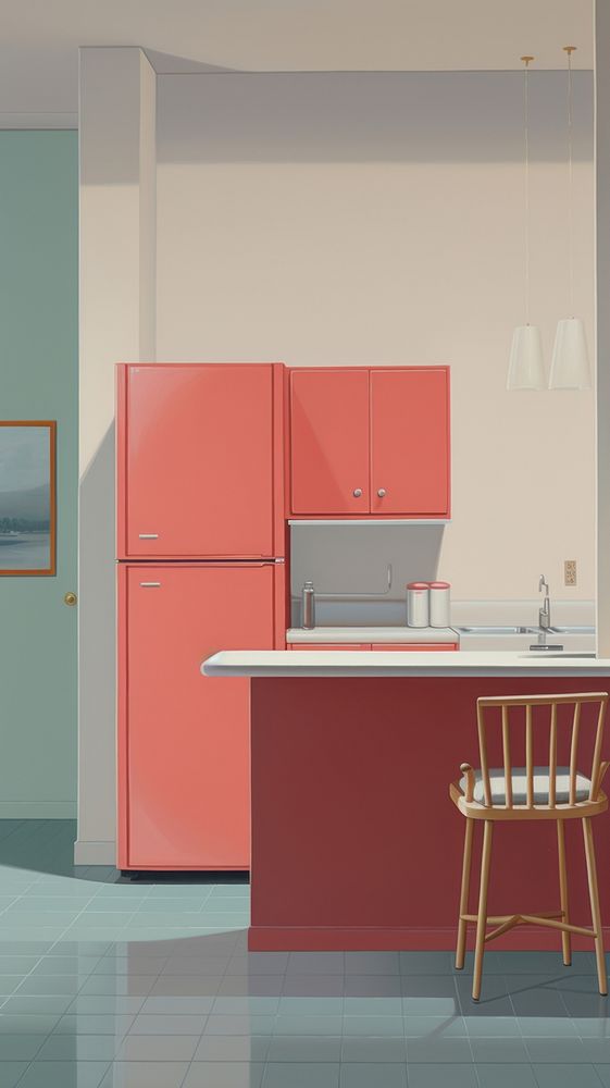 Minimal space kitchen refrigerator furniture appliance.