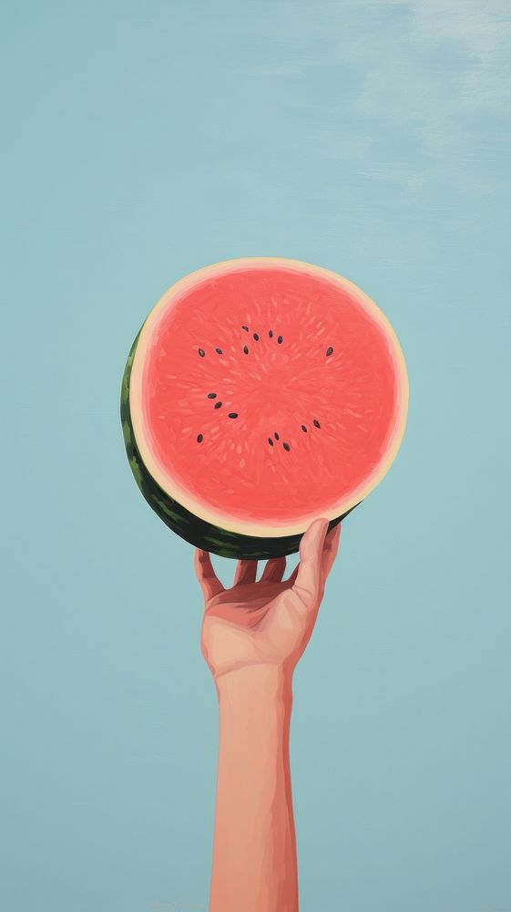 Minimal space summer watermelon holding fruit.