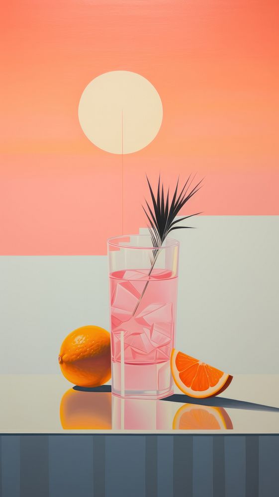 Minimal space summer cocktail grapefruit painting.
