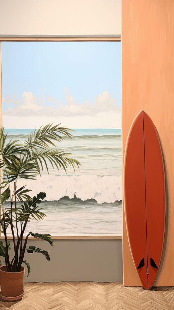 Minimal space summer surfboard painting nature.
