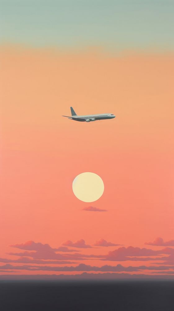 Minimal space sunset sky aircraft airplane airliner.