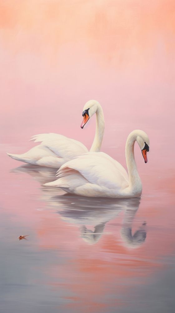 Minimal space swans painting animal bird.