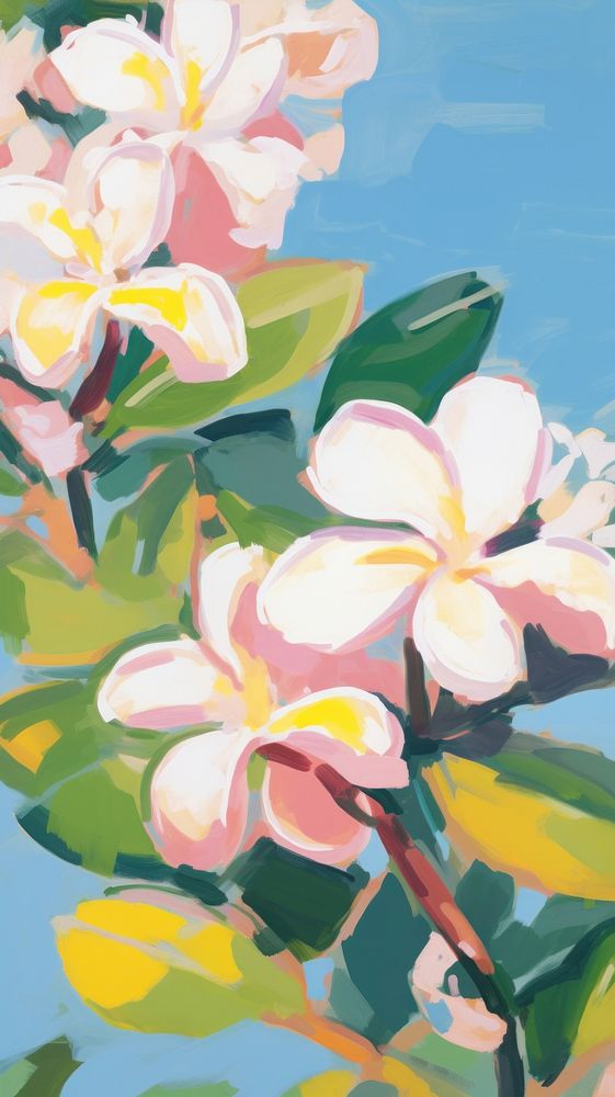  Frangipani flowers painting art blossom. AI generated Image by rawpixel.