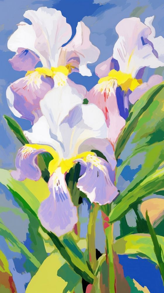  Iris flowers painting blossom plant. AI generated Image by rawpixel.