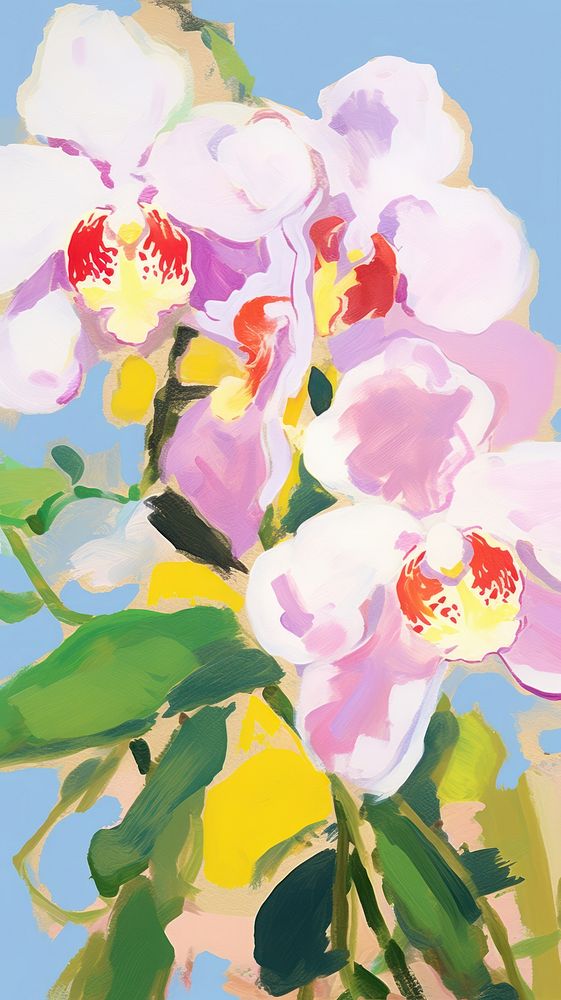  Orchid flowers painting blossom petal. AI generated Image by rawpixel.