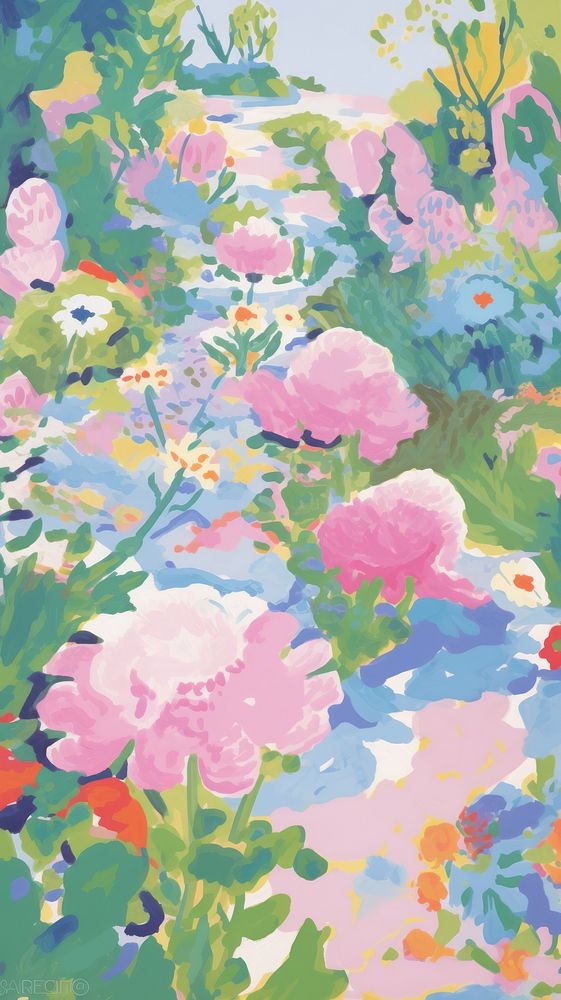  Garden painting art backgrounds. AI generated Image by rawpixel.